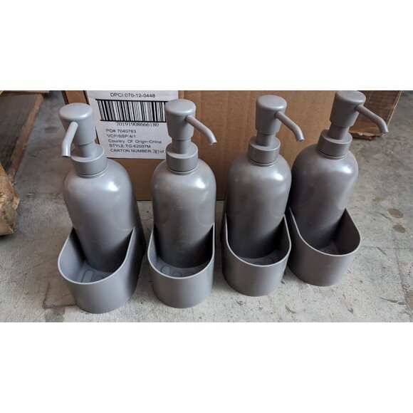 Plastic Soap Dispenser with Sponge Holder Pewter Gray Matte, Room Essentials 4 - Picture 1 of 3